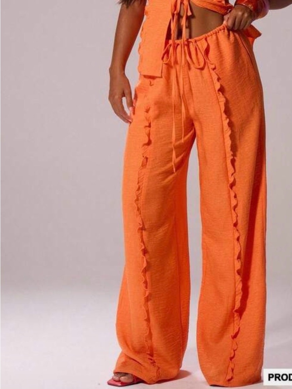 Musera Wide Leg Ruffle-Trim Drawstring Pants - Orange